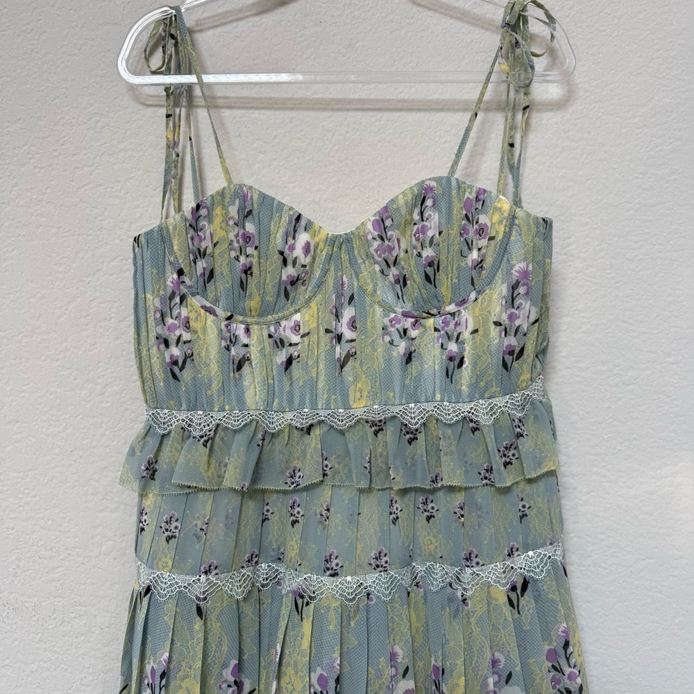 Self Portrait Tiered Floral Lace Dress Mint - Picture 3 of 6